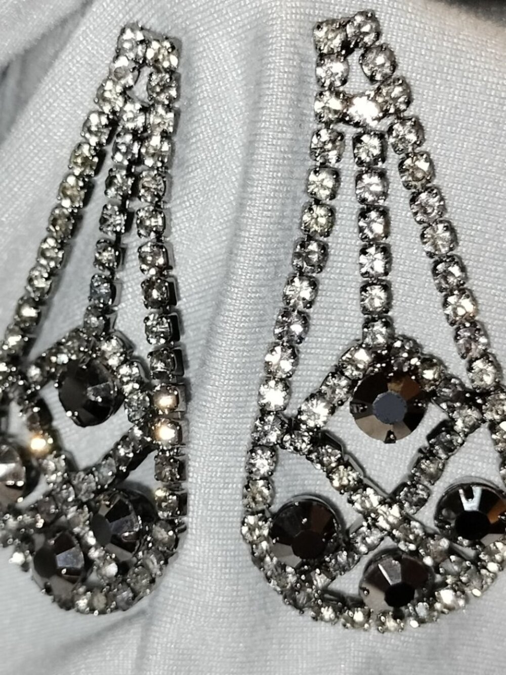 Glam Dark Metallic Rhinestone Lattice Chandelier Statement Earrings